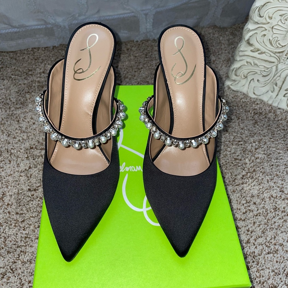 Sam Eldelman Hyland Mule Pump Black Satin Women’s size 7